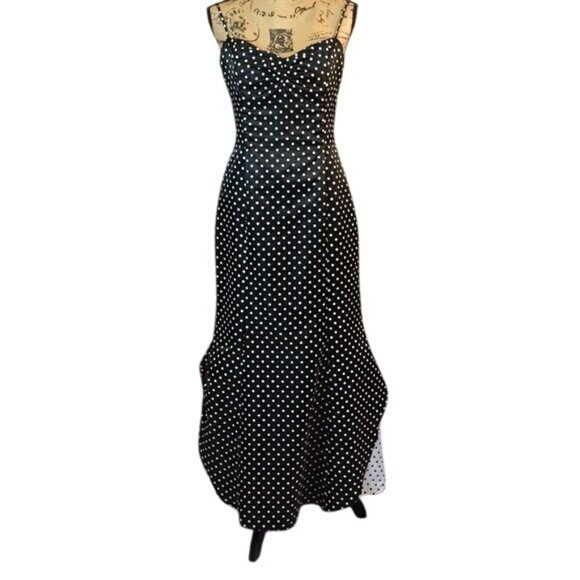 Jessica McClintock Formal Maxi Dress Black White Polka Dot Tulle Under Skirt 9 - Picture 1 of 6